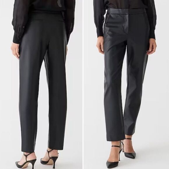 J. Crew Kate Straight Pant Women’s Size 0 Black Faux Leather Ankle Trouser Pants - Picture 1 of 14